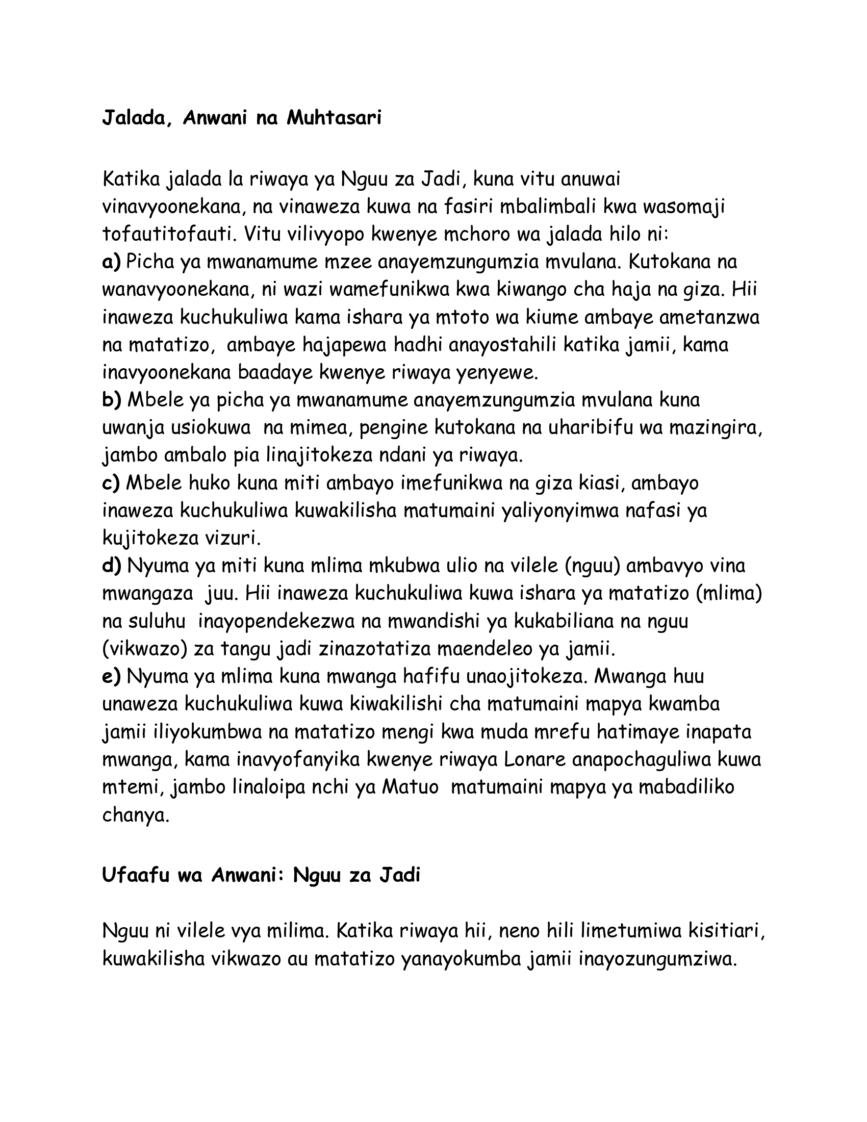 Mwongozo wa Nguu Za Jadi: Guide & Summary Notes