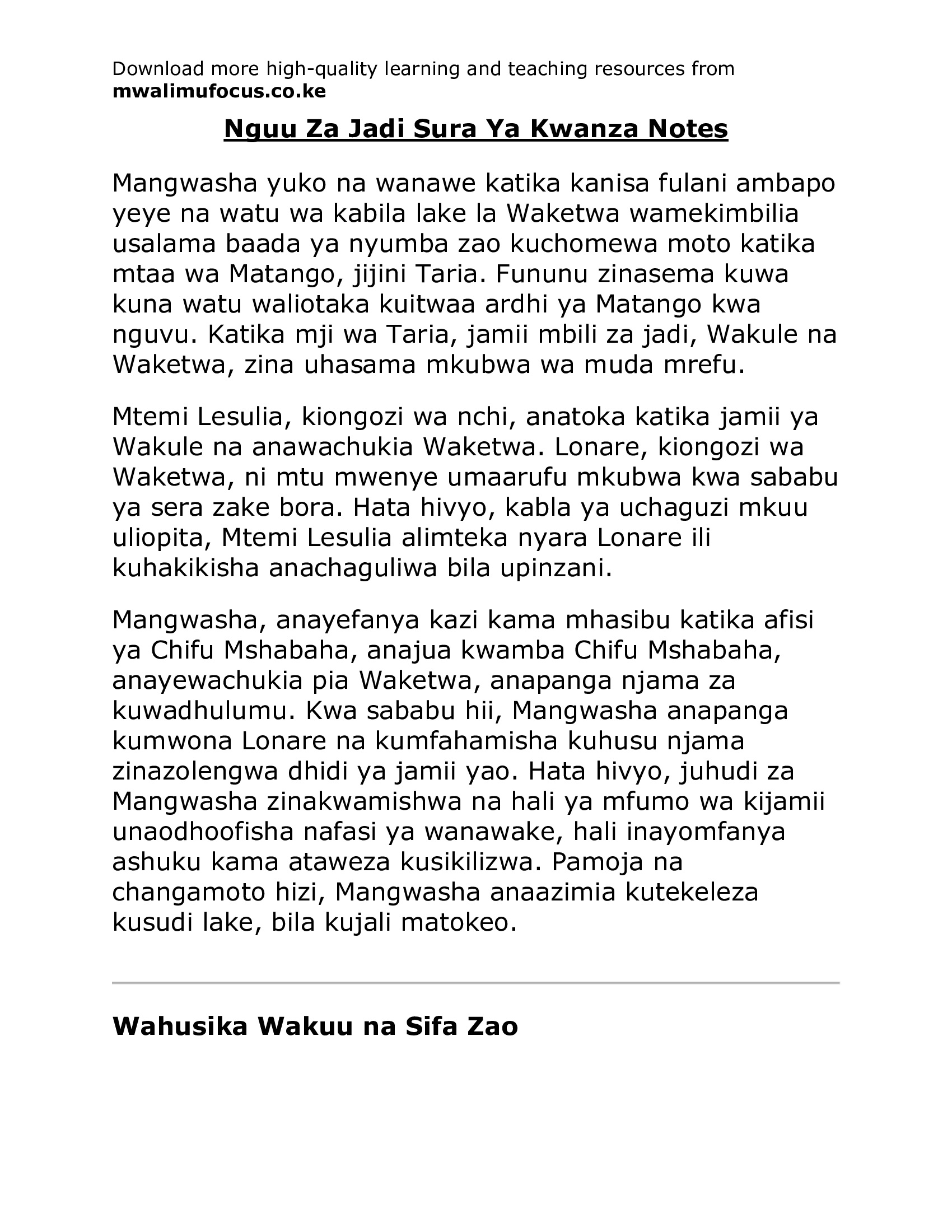 Nguu Za Jadi Sura Ya Kwanza Notes
