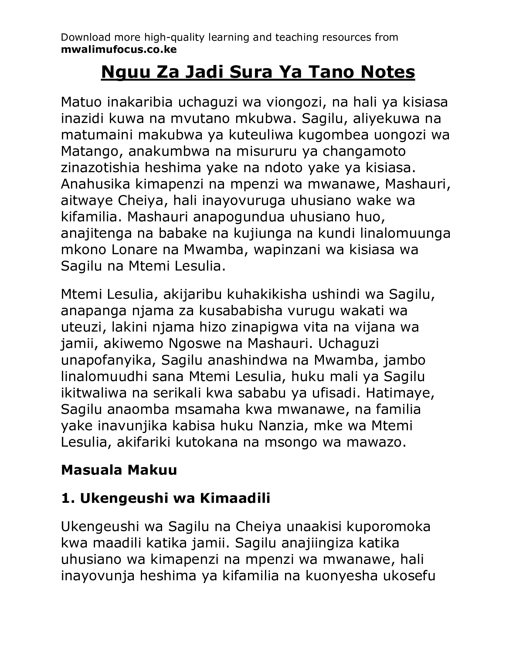 Nguu Za Jadi Sura Ya Tano Notes