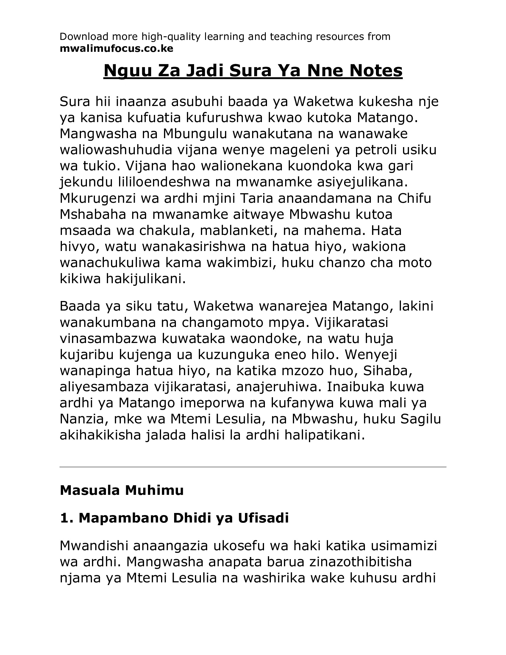 Nguu Za Jadi Sura Ya Nne Notes