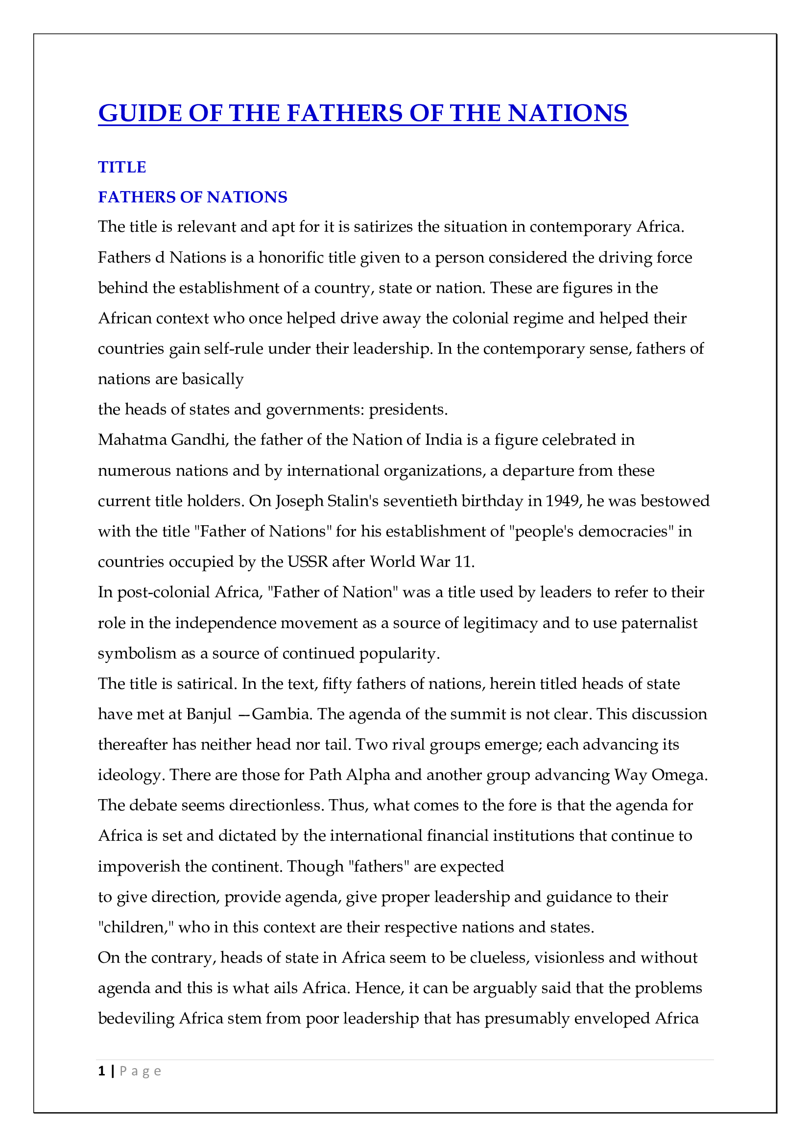Fathers of Nations Summary Notes