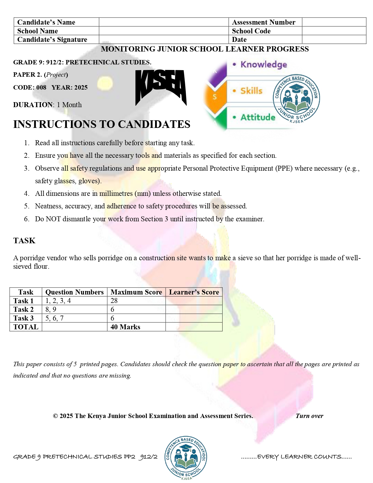 Grade 9 Pre-Technical Studies PP2 (Practical Paper)