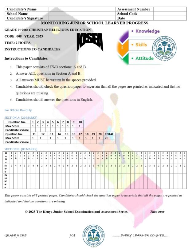 Grade 9 Christian Religious Education (CRE) Answers