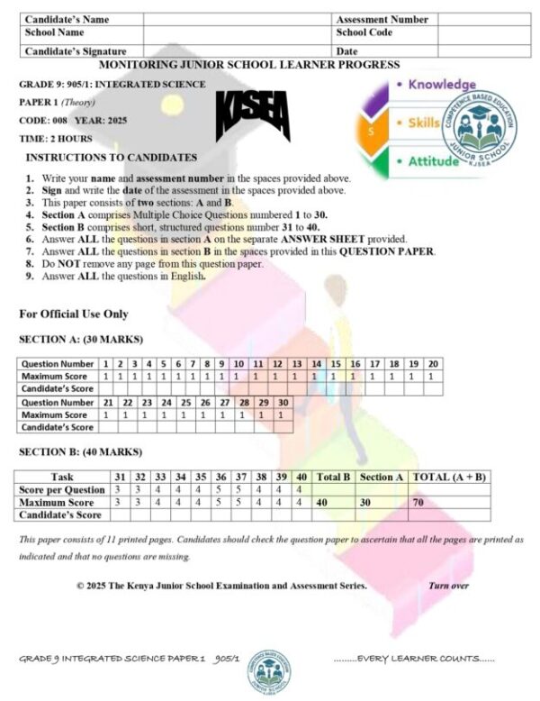 Grade 9 Integrated Science Paper 1 - Elimplex