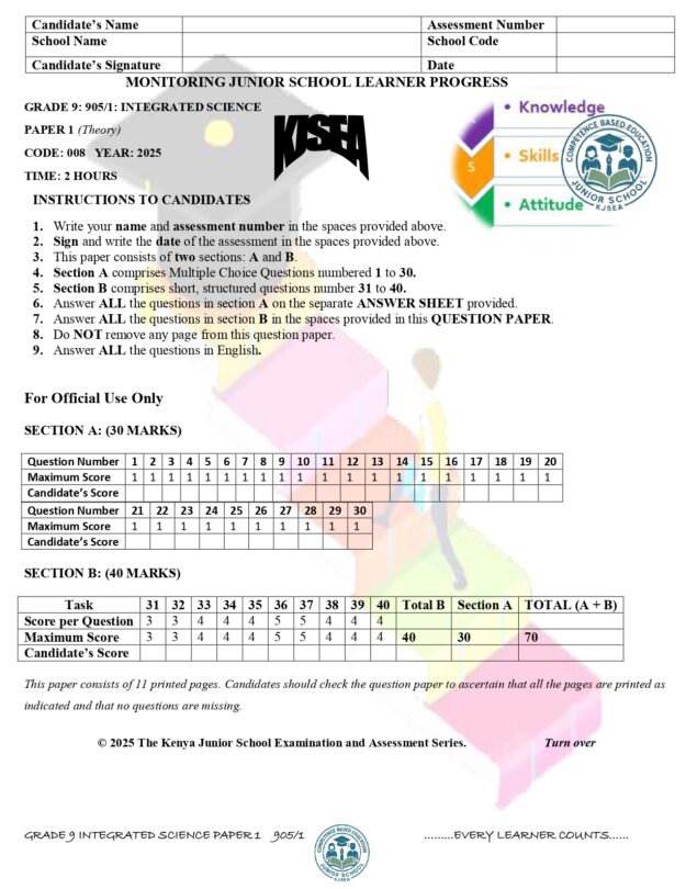 Grade 9 Integrated Science Paper 1