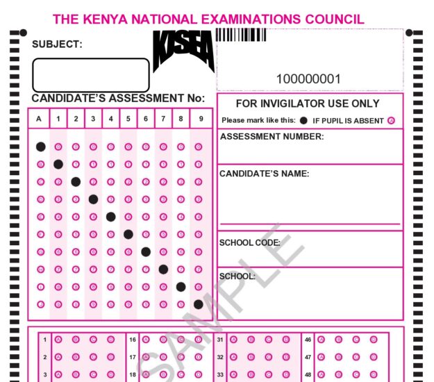 Grade 9 OMR KJSEA Answer Sheet